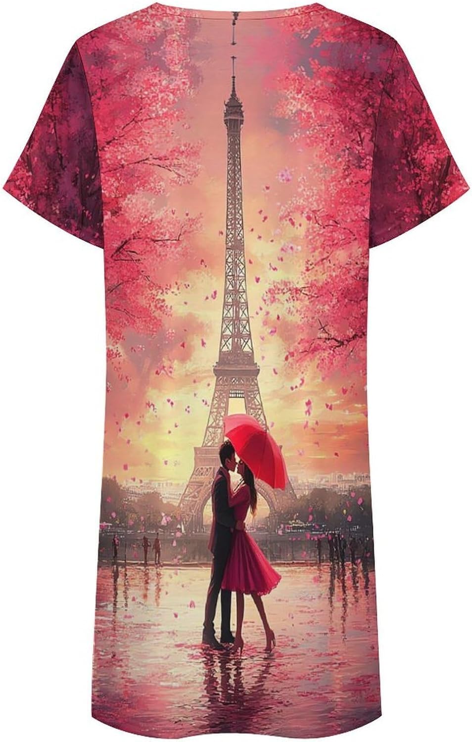Couples Kiss in Paris Eiffel Tower Night Shirts for Women Soft Nightgowns Short Sleeve Sleep Dress Pajamas Sleepwear