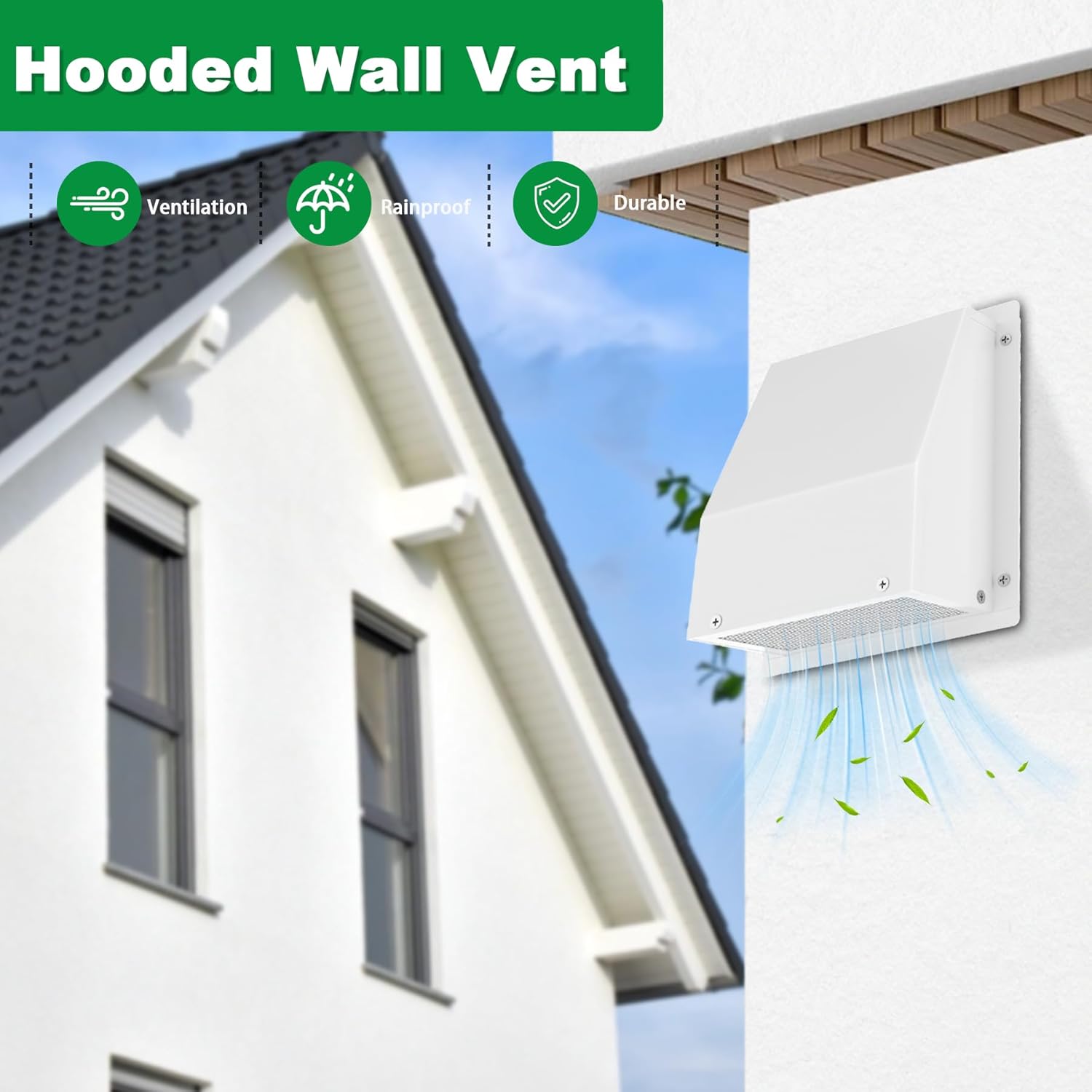 12 Inch Hooded Wall Vent with Screen and Damper, Stainless Steel Wall Vent Exhaust Vent Cover, Exhaust Exterior Air Vent Cover Cap for Kitchen Range Hood HVAC Duct Dryer Ventilation