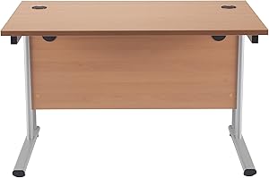 Office Hippo Professional Cantilever Office Desk, Wood, Beech, Silver Frame, 120 x 80 x 73 cm