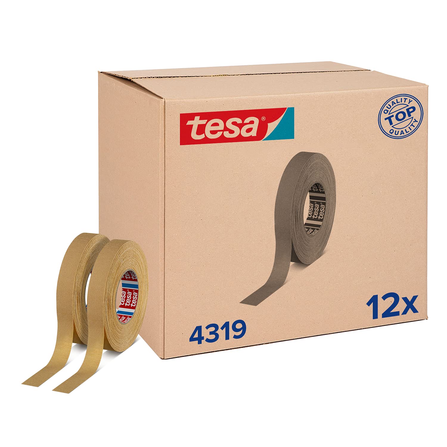 tesa® 4319-72 rolki (opakowanie przemysłowe), taśma klejąca z wysokim karbowaniem do prac malarskich i opakowań, 50 m x 25 mm