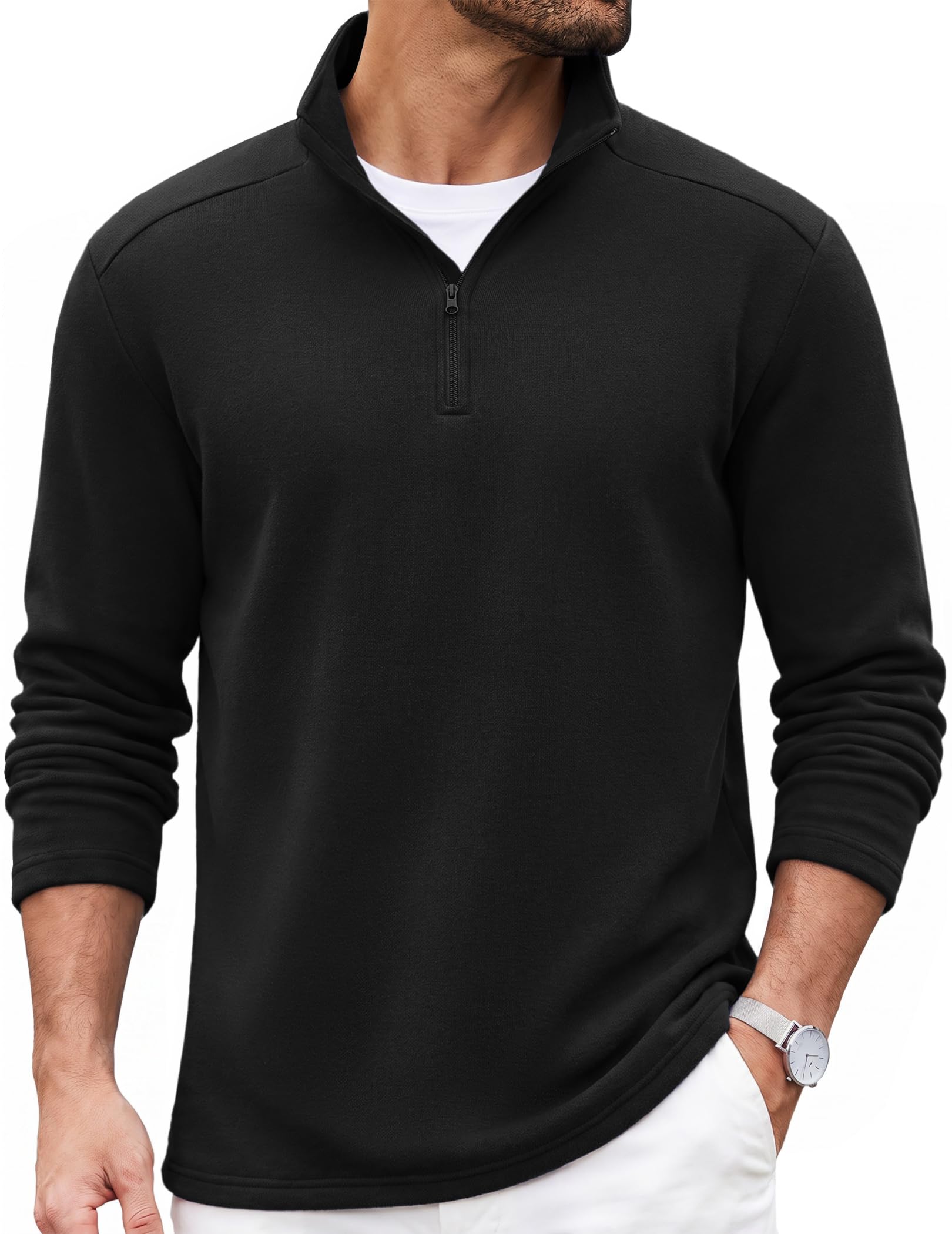 COOFANDY Mens Quarter Zip Cotton Pullover Mock Neck Casual Sweatshirt | Micro Fleece Lined, Soft Cotton Blend Fabric, Mock Neck, Quarter Zip, Regular Fit, Casual Winter Fall, Mens Sweatshirt