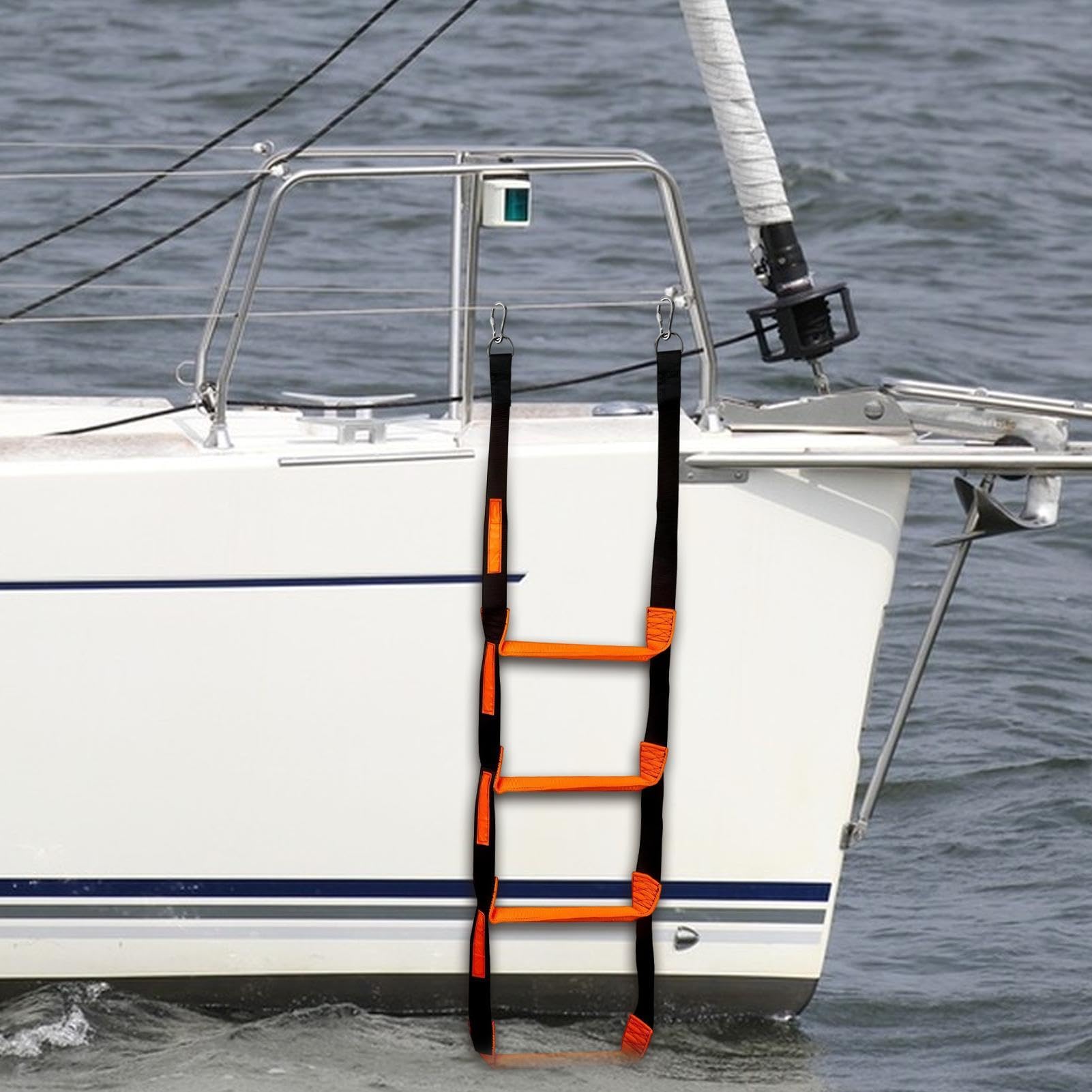 Échelle marine à 4 marches avec sac de rangement et marches renforcées de 272 kg PP 140 x 84 x 5 cm Échelle de corde de bateau pliable Échelle de corde pour bateaux, pour yachts, bateaux à