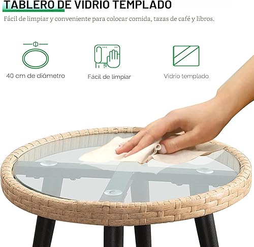 Miniatura 5 de Juego de 3 piezas de muebles de mimbre para patio, balcón, mesa y sillas de ratán para porche, patio trasero, césped, cubierta junto a la piscina