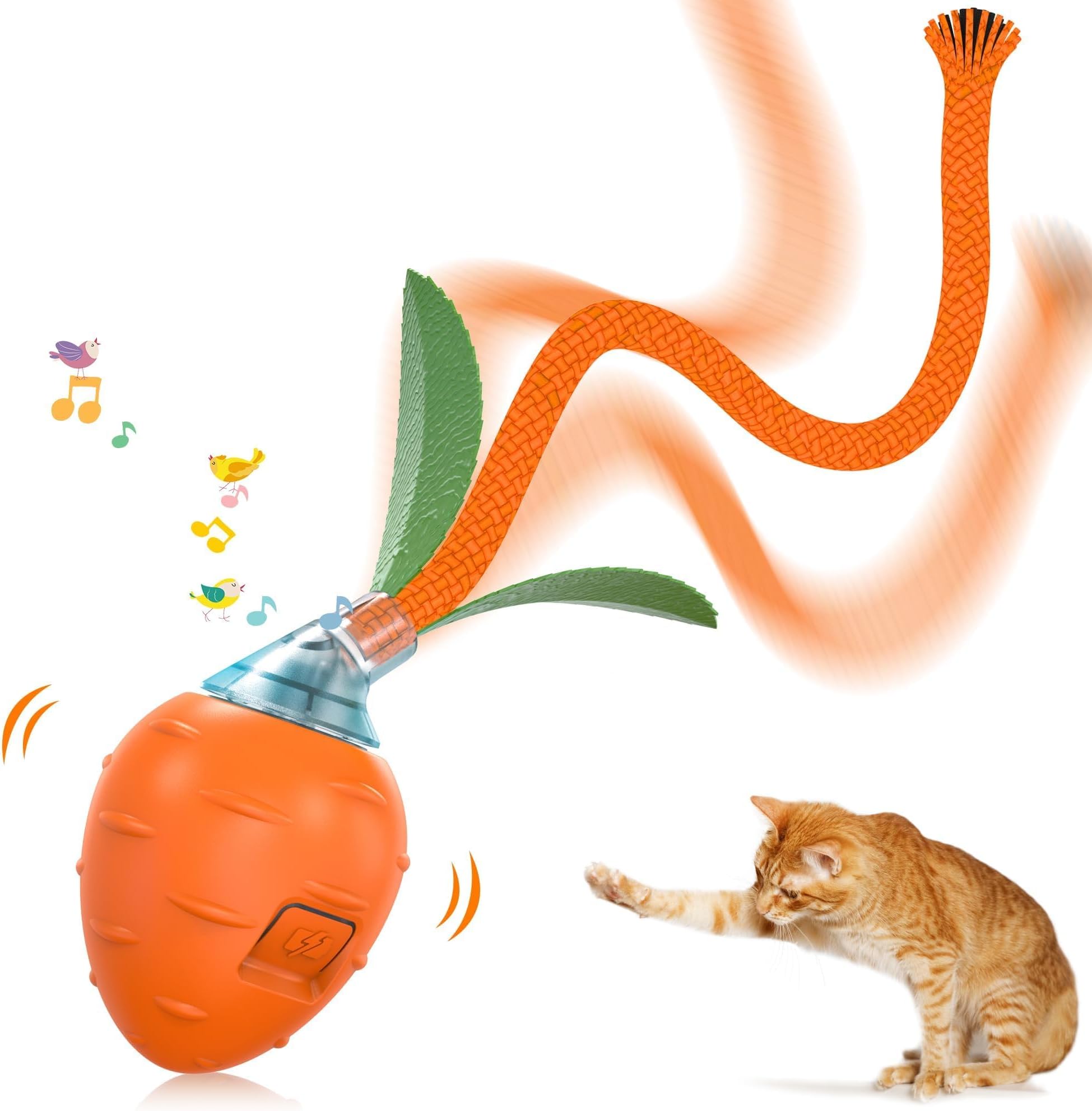 Interactive Cat Toy, 3 Modes Irregular Movement Cat Toys for Indoor Cats Adult, Electric Automatic Moving Ball Toy, USB Charging Kitten Toys with Long Tail Teaser/Simulation Bird Sound