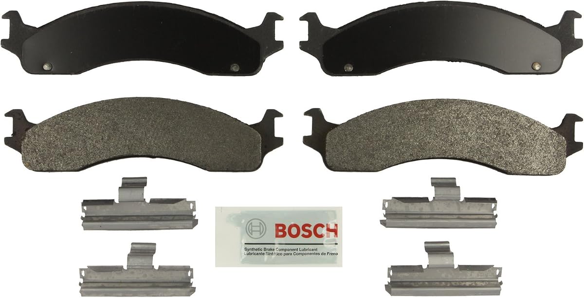 BOSCH BE655H Juego de pastillas de freno de disco semimetálicas azules con tornillería - Delantero | Compatible con camionetas Dodge Ram 2500/3500 seleccionadas; Ford E-250, E-350, E-450, Econoline Super Duty, F-250, F-250 HD, F-350