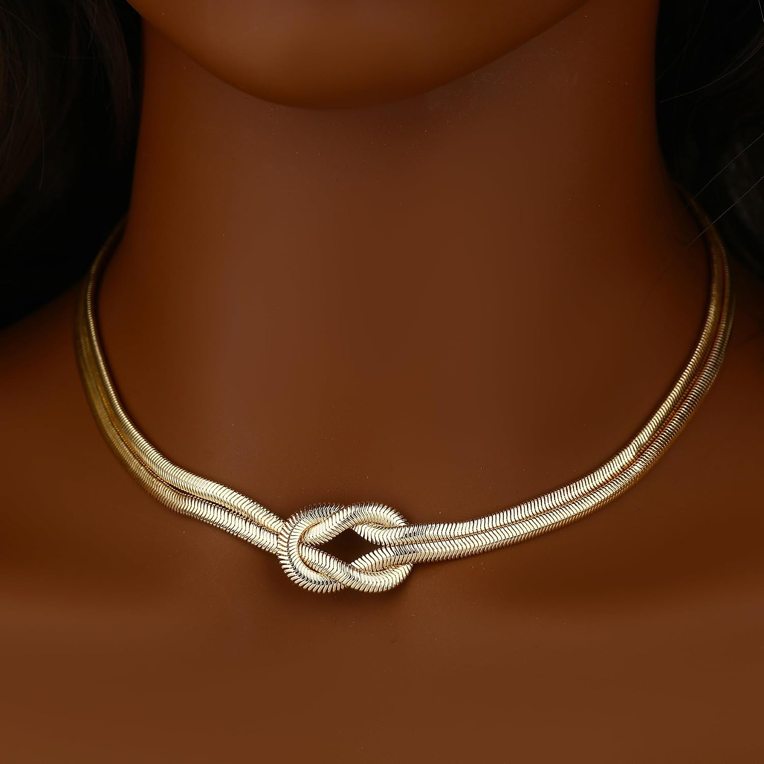Chunky Gold Choker Necklace for Women, 14K Gold Plated Snake Chain Statement Necklace Triple Twsited Layered Choker Necklaces Jewelry Gifts