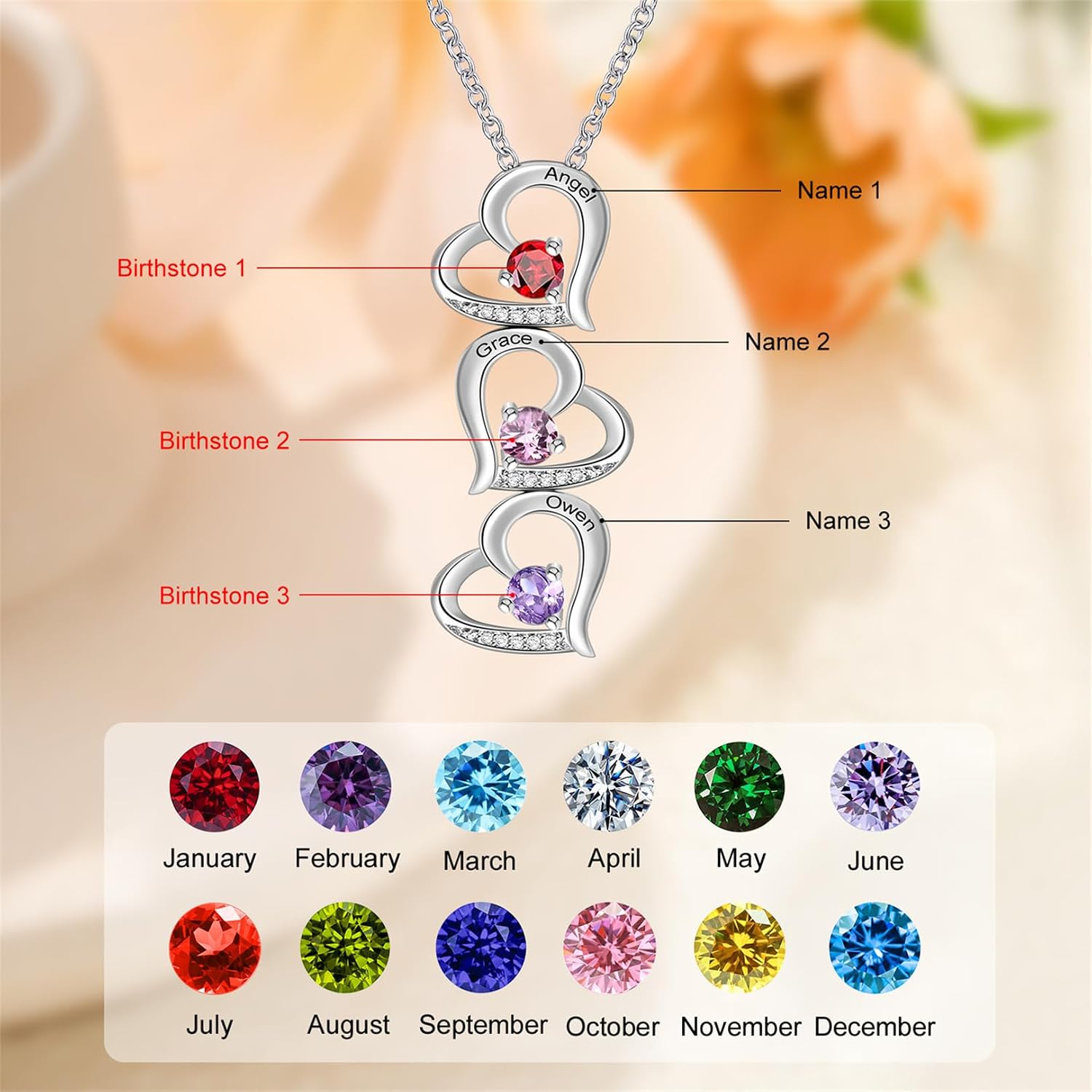 LucySky 925 Sterling Silver Mother Necklace with 2-5 Birthstones Birthstone Necklaces for Women Personalized Birthday Day Mother's Day Gift for Wife Girlfriend Grandma