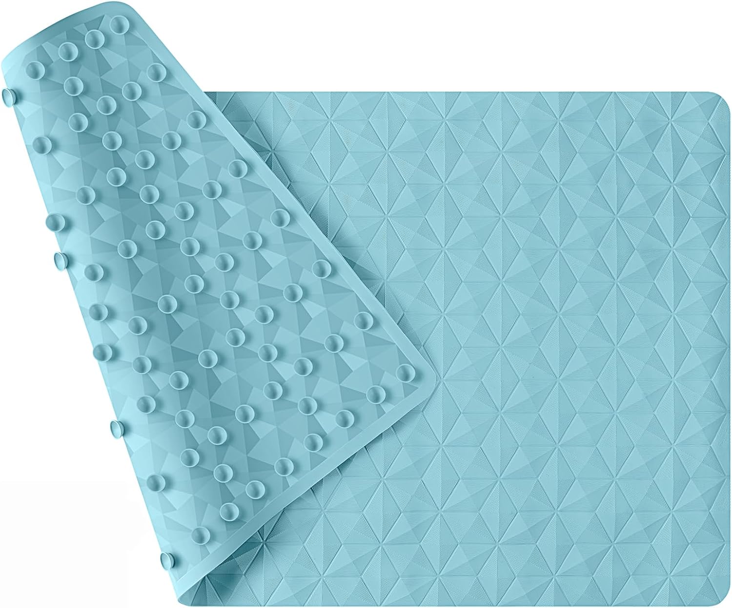 Bathtub Mat Non Slip - Natural Rubber Bath Tub Shower Safety Mat - 16 x 28 Inch Shower Mats with Suction Cups - Delicate Diamond Pattern - Softer - BPA Free - Machine Washable - Elegant Blue
