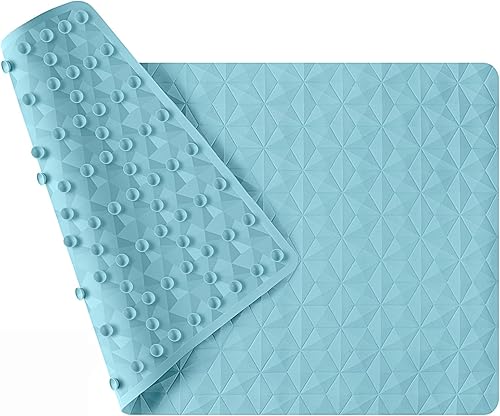 Miniatura 8 de Tapete antideslizante de goma natural para bañera y ducha, tapete de seguridad de 16 x 28 pulgadas con ventosas, delicado patrón de diamante, más