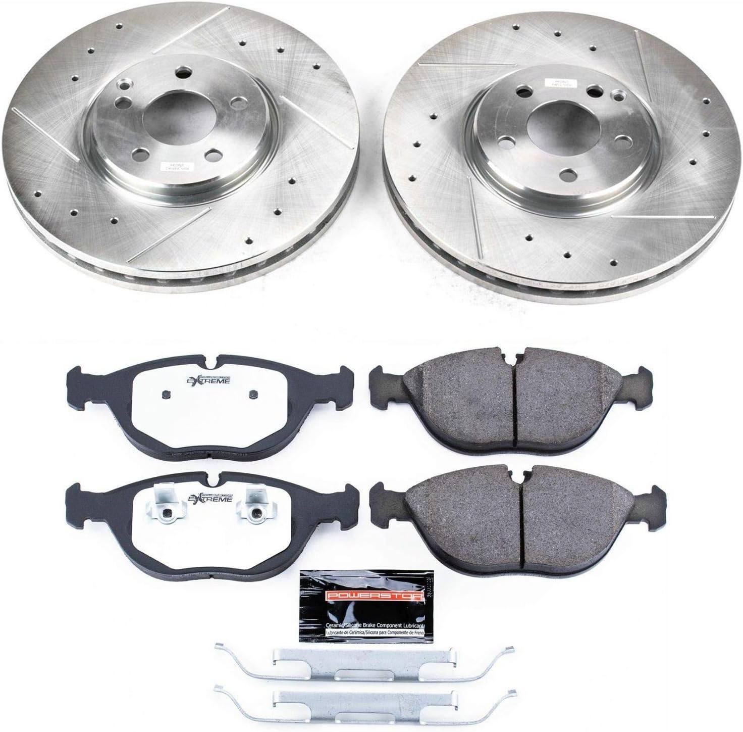 PowerStop Front Brake Kit For Mercedes-Benz S430 2003-06 | Mercedes-Benz S500 2003-06 - Carbon Fiber Ceramic Brake Pads + Drilled & Slotted Rotors Upgrade, K5120-26