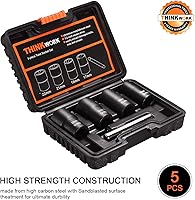 Vista 4 de THINKWORK Herramienta de extracción de tuercas de rueda de 1/2 pulgada, kit de extracción de bloqueo de rueda de 5 piezas, removedor de tuercas