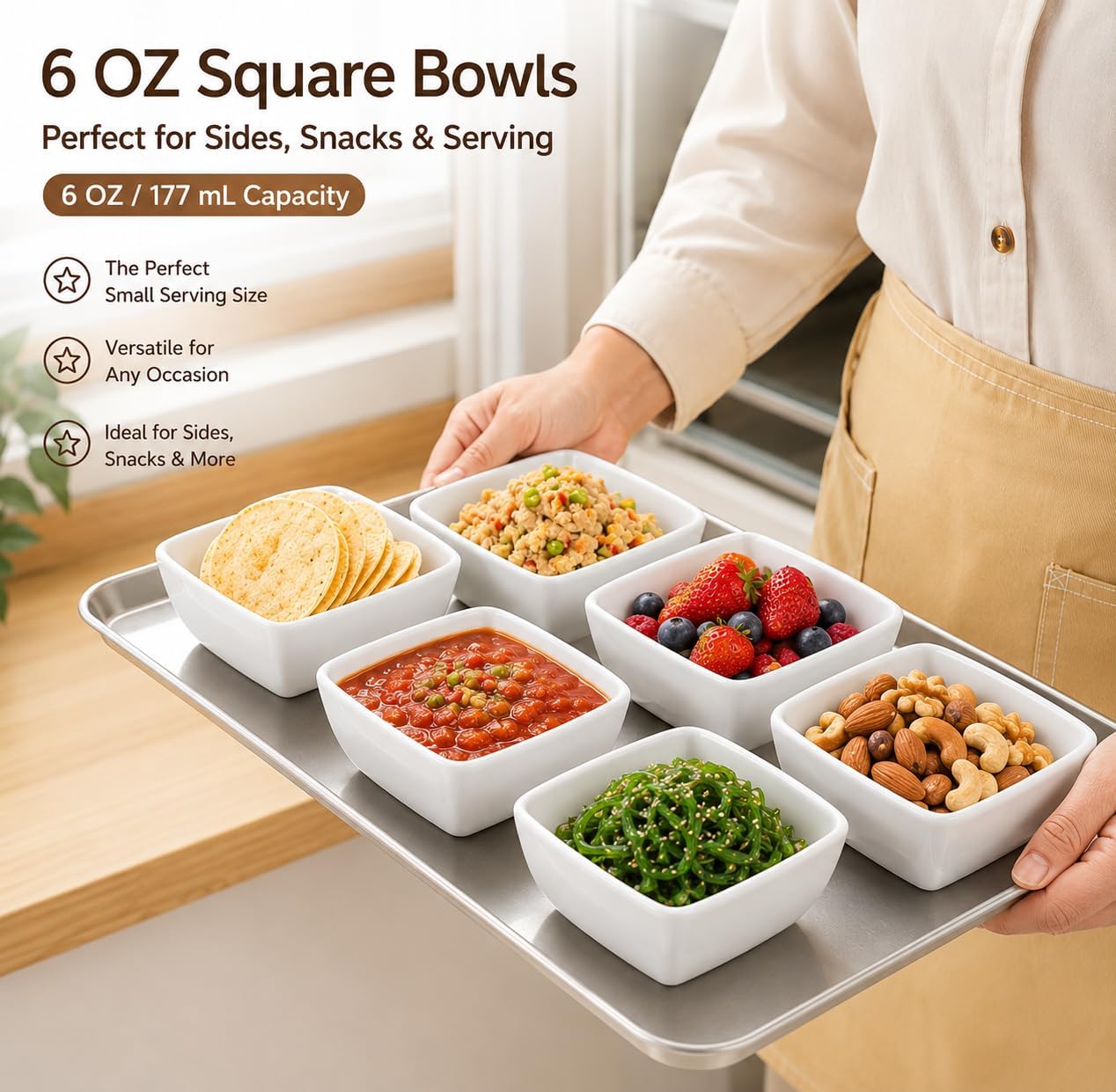 Ceramic Sauce Dipping Bowls, 6 OZ Small Square Ramekins, Set of 6