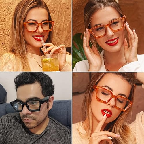 Miniatura 4 de JOVAKIT Gafas de luz azul cuadradas de moda para hombres y mujeres, estilo de diseñador simple, gafas de computadora con marco grueso, antifatiga