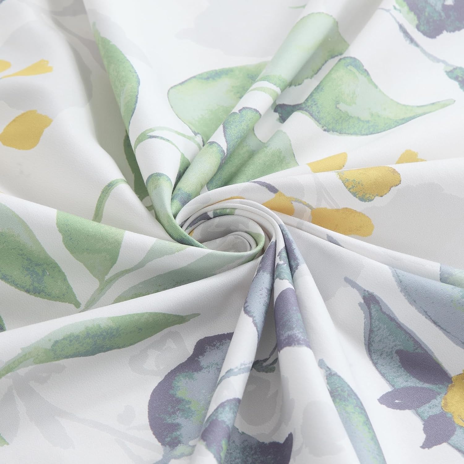 Extra Wide Fabric Shower Curtain, Sage Green Gray Yellow Watercolor Botanical Leaf Print Wrap Around Shower Curtains for Bathroom Clawfoot Tubs, 108" W x 72" H