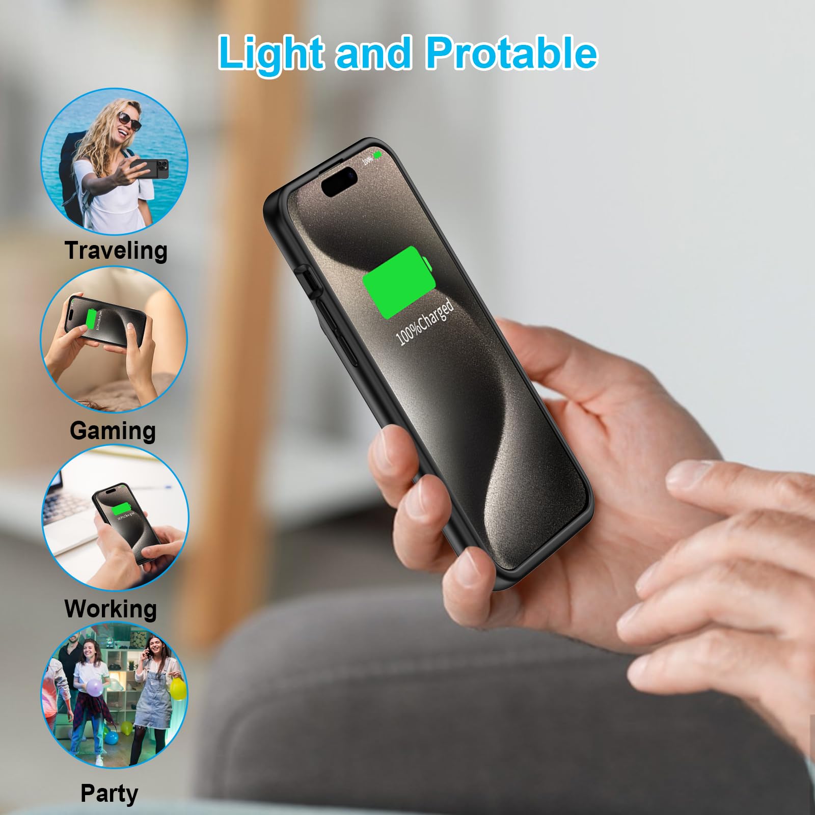 Funda de batería para iPhone 15 Pro Max, 13800 mAh, recargable, inteligente, funda de carga extendida compatible con iPhone 15 Pro Max (batería de respaldo de 6.7 pulgadas, color negro)