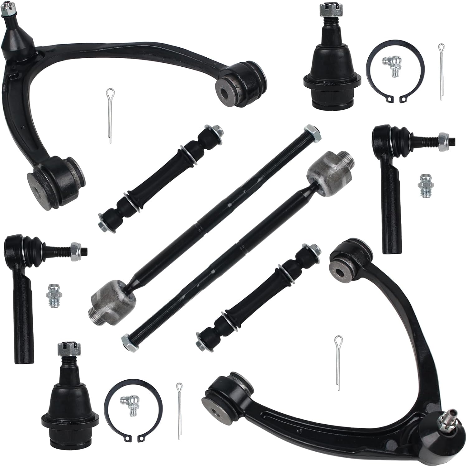 KUSATEC 10pcs Front Control Arm for 07-14 Silverado Suburban GMC Sierra Yukon XL 1500 Cadillac Escalade ESV EXT Chevy Tahoe Avalanche Suspension kits w/Ball joints+Sway bars+Tie Rods K80669/70 K700432
