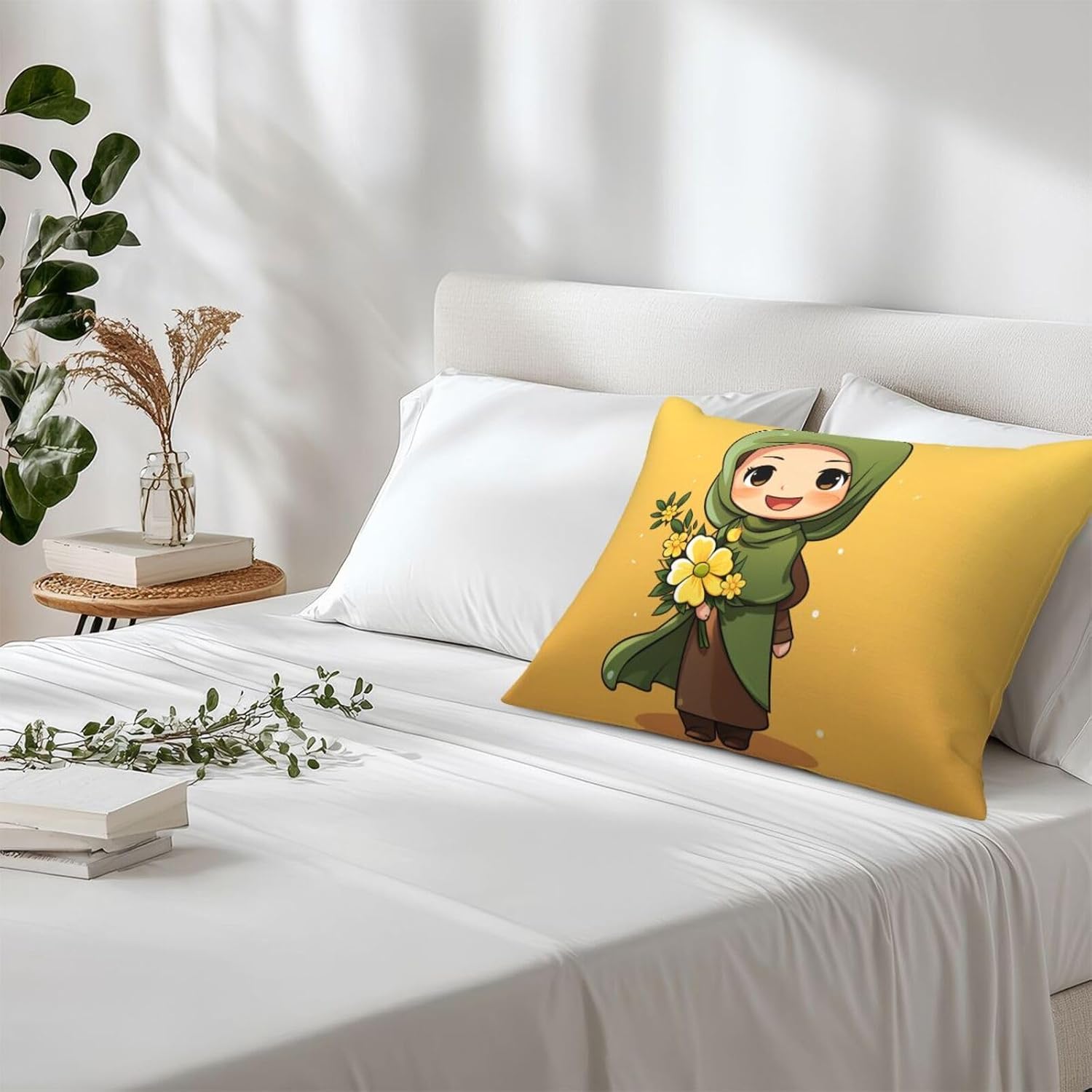 Standard Pillowcases Set of 2, Cartoon Muslim Girl Pillow Cases for Hair and Skin, Soft Breathable Pillow Cases Cover with Hidden Zipper, 20x26 Inches Pillow Covers for Sleeping Gift