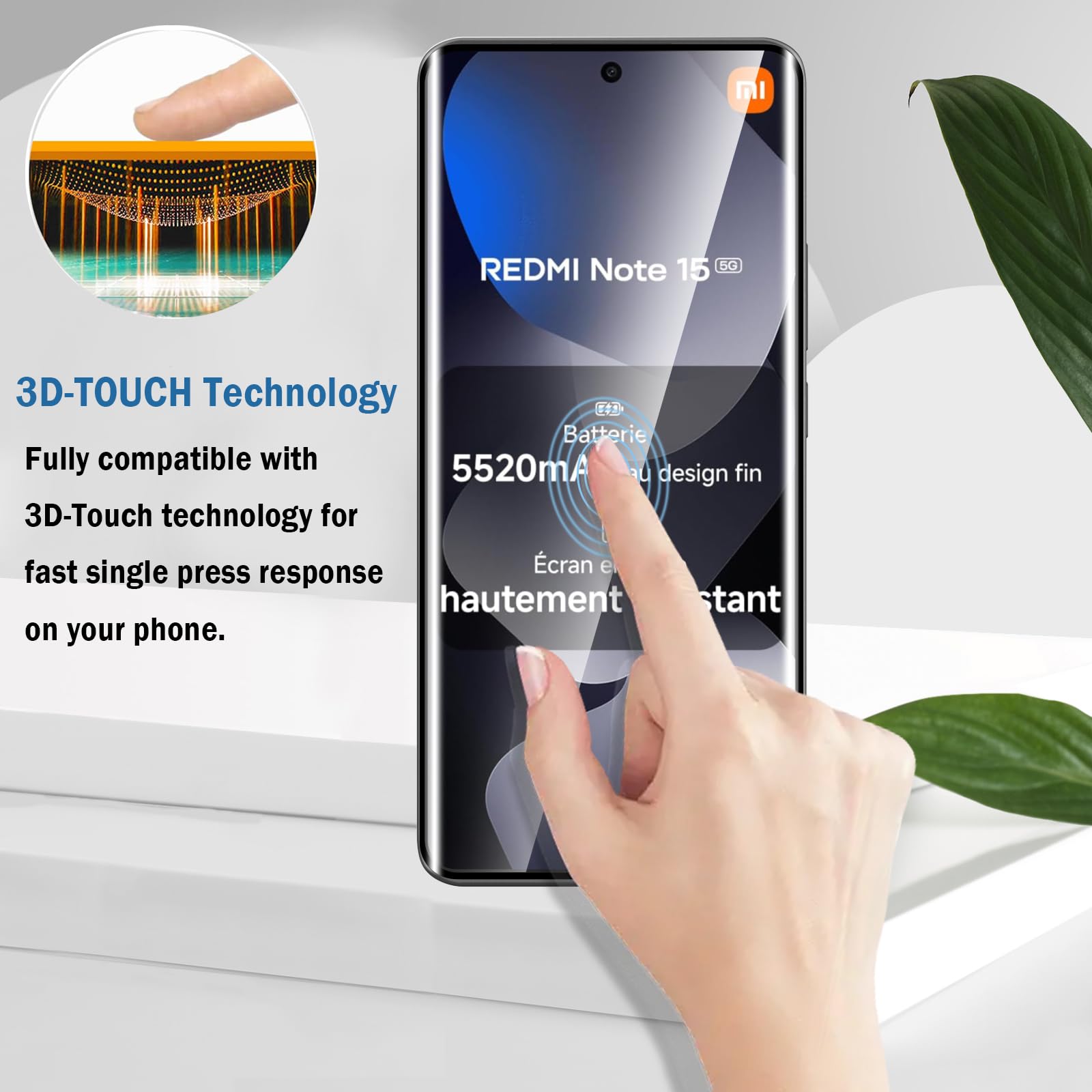 3D Verre Trempé pour Xiaomi Redmi Note 15 5G, 2+2 Pièces Protection d'écran avec Caméra Arrière Protecteur Sans Bulles Anti-Rayures HD Transparent Facile à Installer