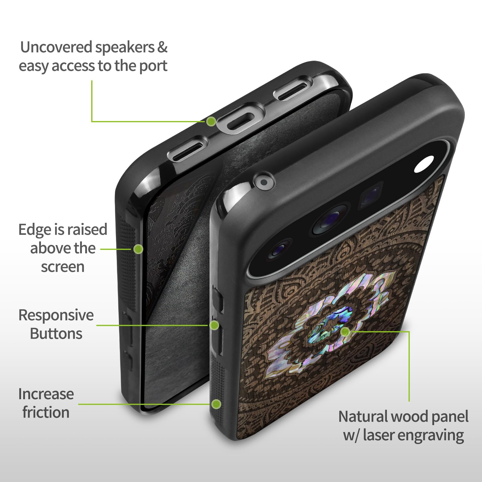 Carveit Madera Funda para Google Pixel 11 (Nogal-Patrón de Mandalas)