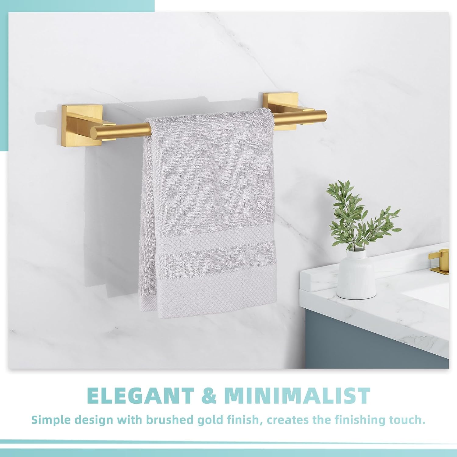 Suyar Brushed Gold Hand Towel Holder, Towel Bar for Bathroom Wall | SUS304 Stainless Steel, Screw Mount, 13.78 Inches