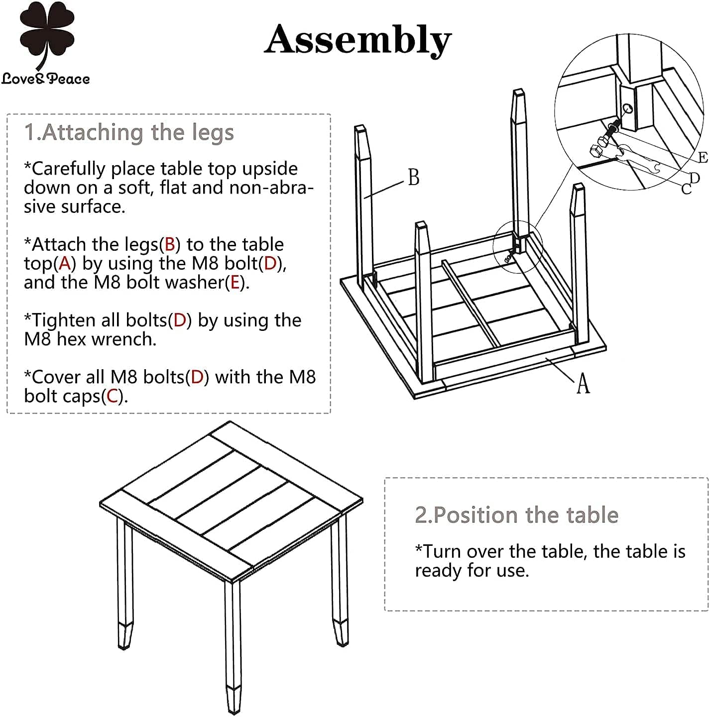 Love & Peace 24” Outdoor Patio Side Table Aluminum Square Coffee Tea Bistro Table Small Side End Outdoor Furniture Table, Slat Top, Tan : Patio, Lawn & Garden