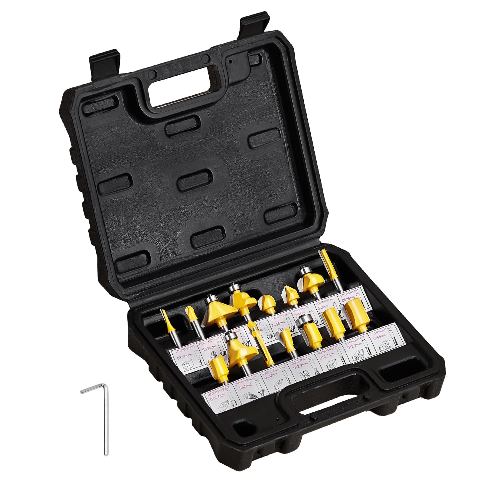 VEVOR Fräser-Set, 15-teilig, Oberfräser-Set mit 1/4-Zoll-Schaft, Kunststoff-Tragekoffer, Holzbearbeitungswerkzeuge für professionelle und Anfänger-Schreiner, für Holz, MDF, Spanplatten, Sperrholz