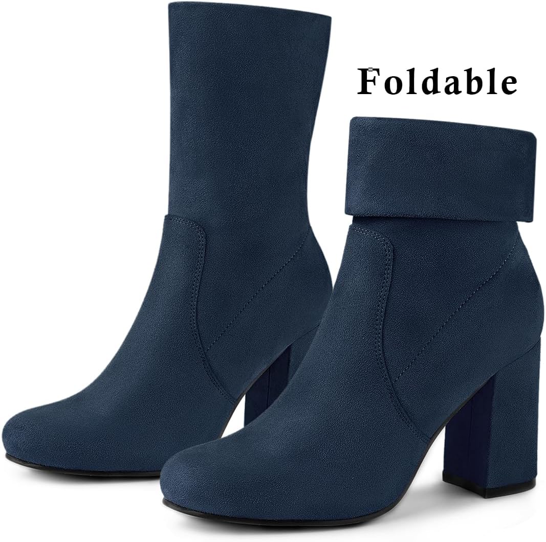 Allegra K Women's Stretch Round Toe Block Heel Sock Ankle Boots