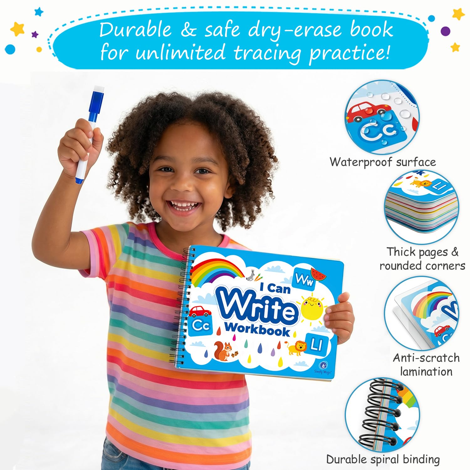 53 piezas de libro de trazado Simply magic I Can Write para niños de 3 a 5 años, borrado en seco, libro de trabajo preescolar, seguimiento del alfabeto ABC, práctica de escritura a mano para niños
