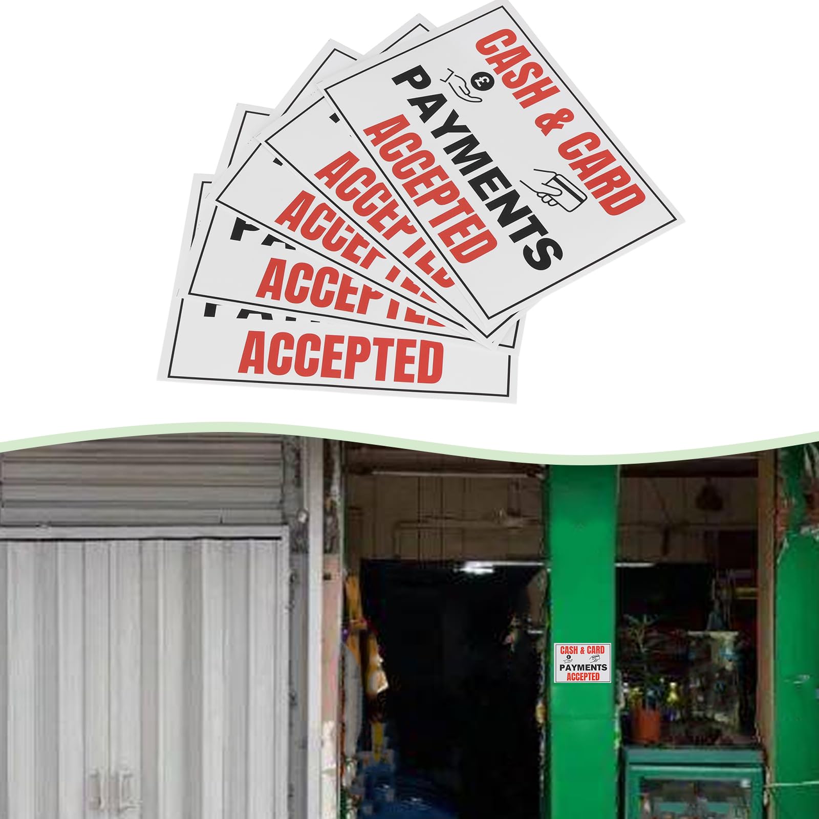eMagTech 5pcs Cash & Card Payments Accepted Waterproof Single-Sided Stickers 148x105mm Business Payment Accepted Signs Suitable for Most Smooth and Dry Surface - Image 3
