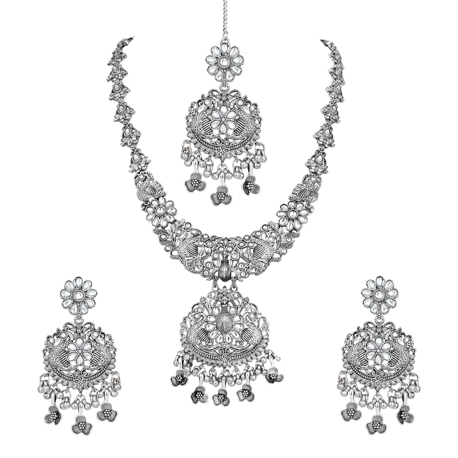 I Jewels Navratri Ethnic Stylish Silver Oxidised Chain Pendant Long Necklace Jewellery Set Whit Earrings For Women & Girls (Style 4) (B0CKTH3D1J) Amazon Price History, Amazon Price Tracker