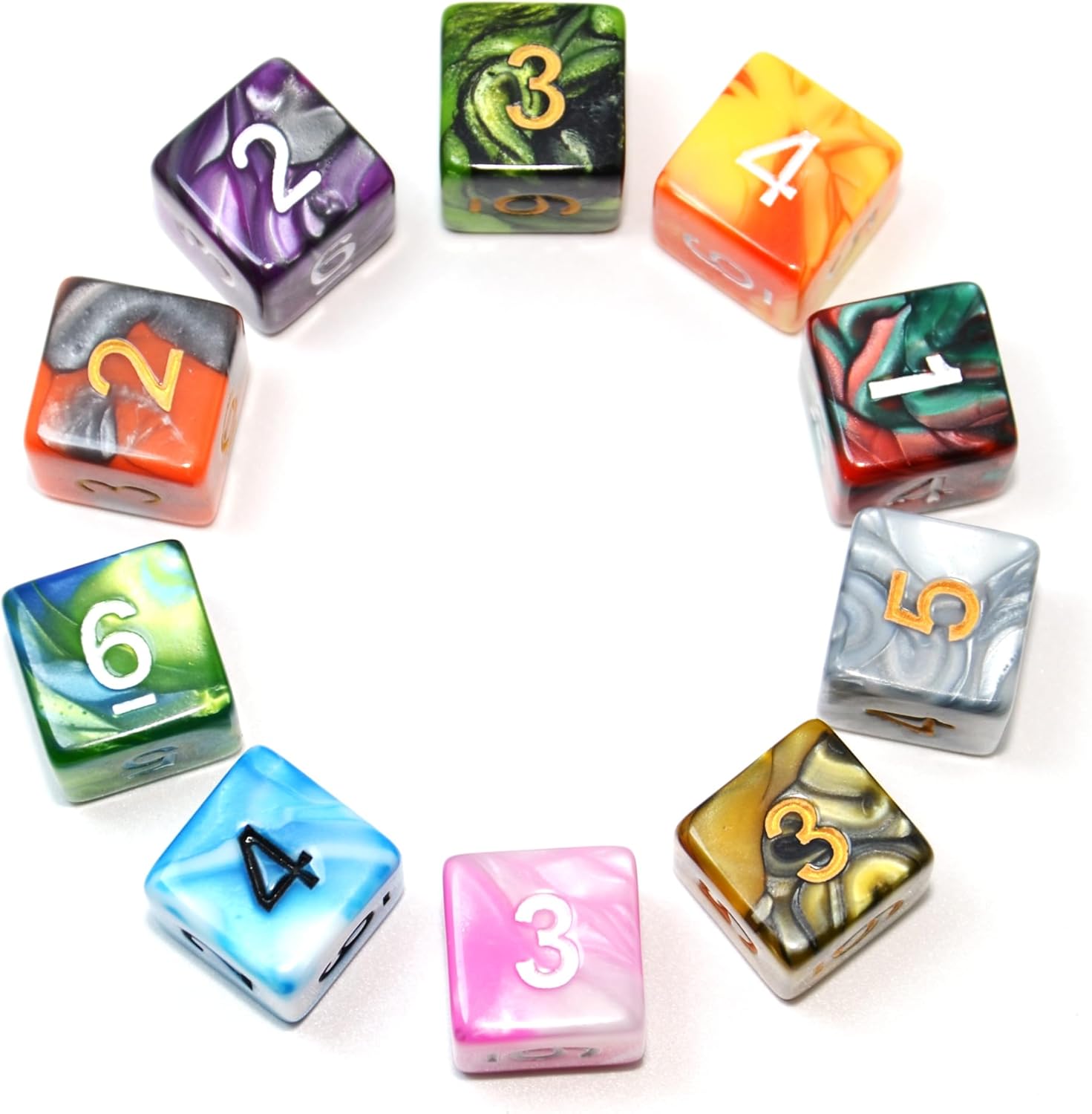 SmartDealsPro 10-Pack D4 D6 D8 D10 D12 Multi Colored Polyhedral Dice for for Dungeons and Dragons DND RPG MTG Table Games (Double Color, D6)