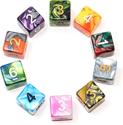 SmartDealsPro Paquete de 10 dados poliédricos multicolor D4 D6 D8 D10 D12 para juegos de mesa Dungeons and Dragons DND RPG MTG (doble color, D6)