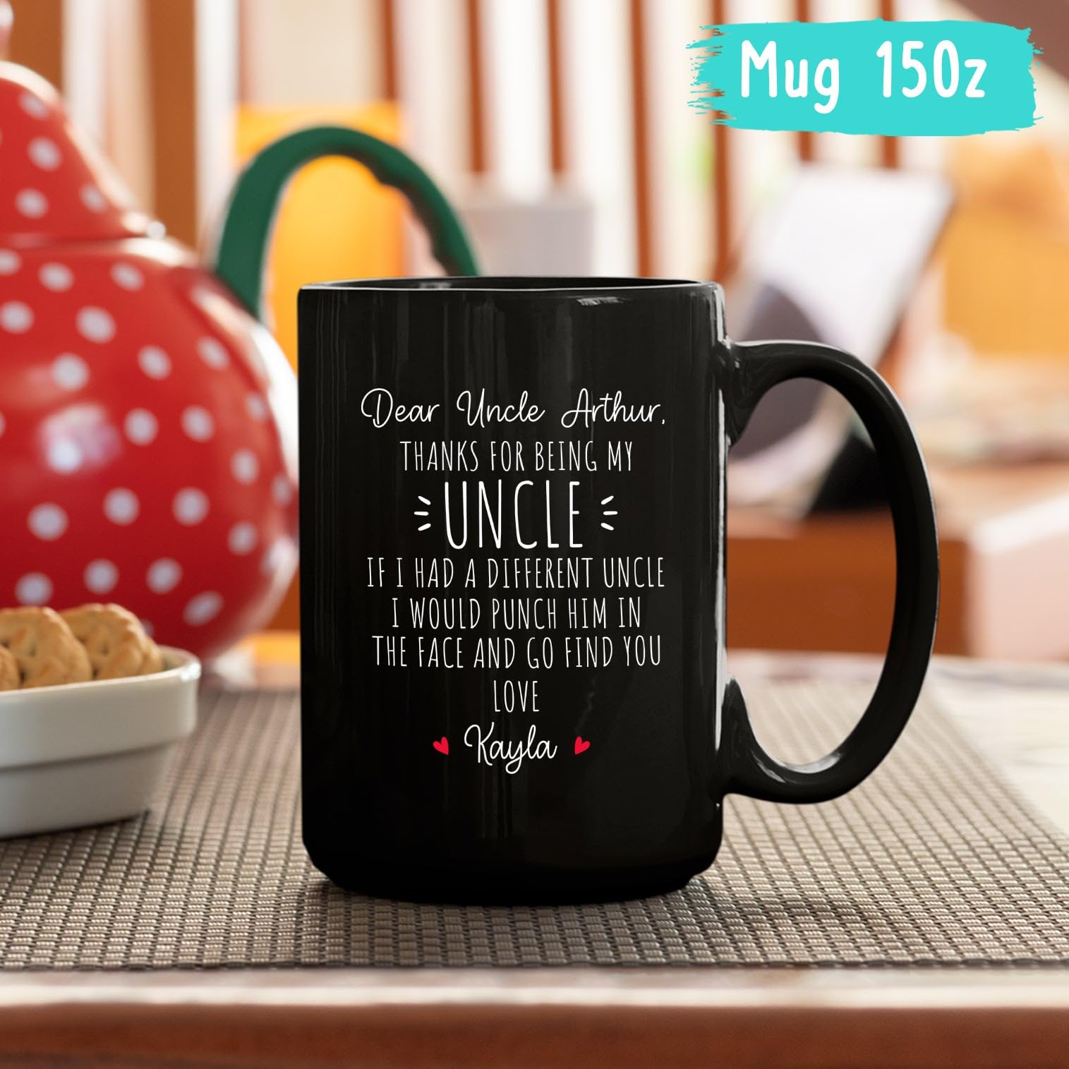 Amazon.com: Dear Uncle Thanks For Being My Uncle Mugs, Uncle Coffee Mug,  Personalized Cups Gift From Niece Nephew, Custom Uncle Ceramic Mug With  Names, Uncle Gift, Uncle Tea Cup, Black Pottery Mug