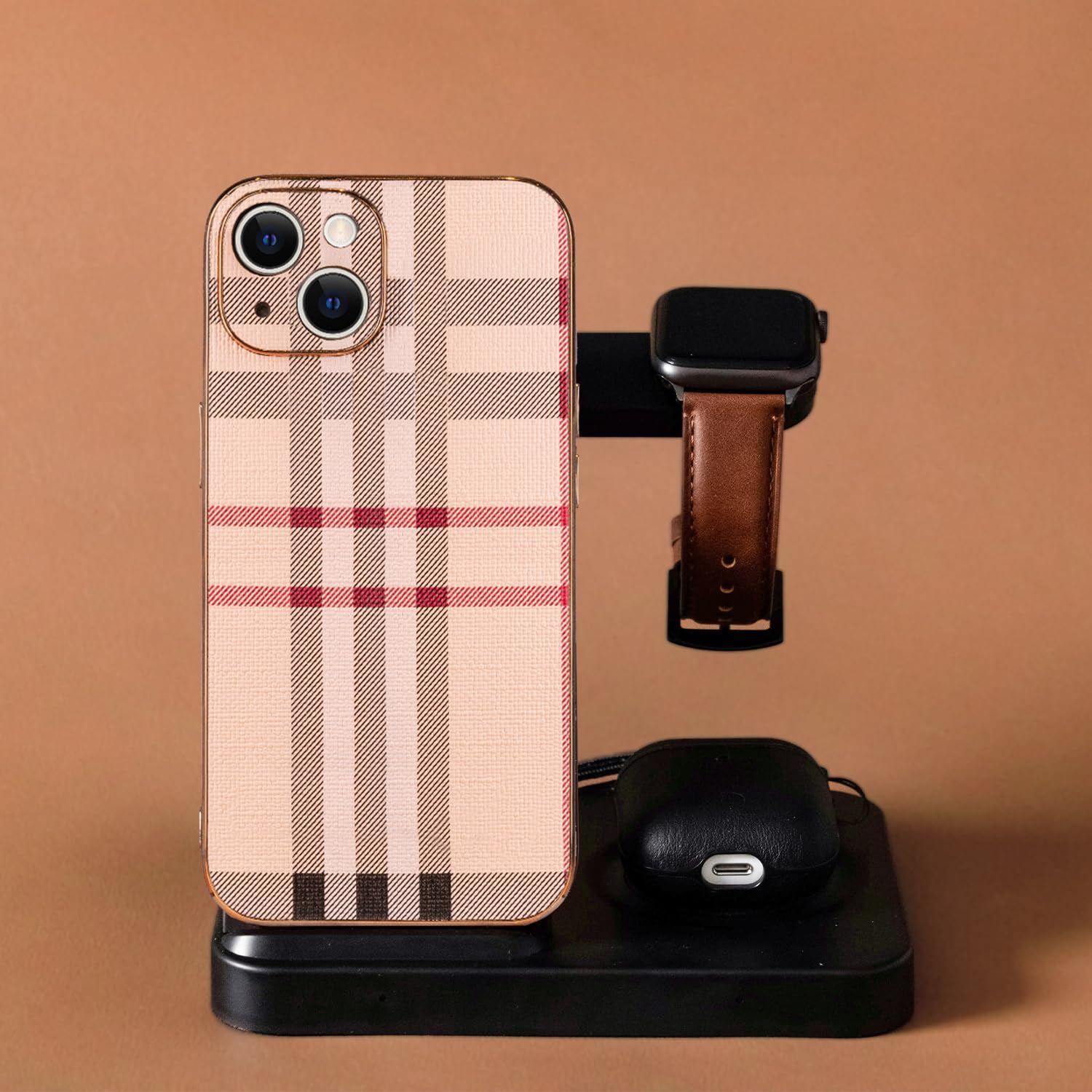 Phone Case for Apple iPhone 13, Fashion Leather Designer Phone Case, Soft TPU Drop Protection Shockproof Protective Phone Holder Women&Man Gray (iPhone 13) - Image 8