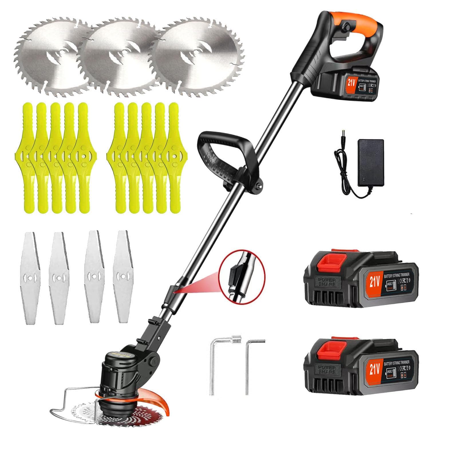 Désherbeur électrique sans fil léger avec 2 piles, 21 V, utilisé pour la pelouse, le jardin, la cour (noir)