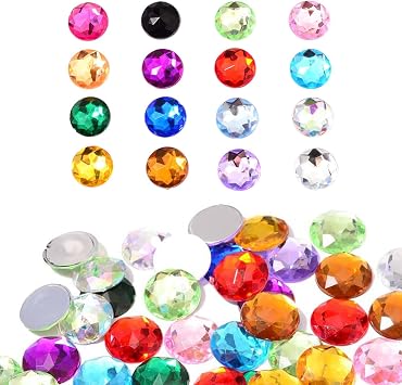 150Pcs 25MM Flat Back Round Acrylic Rhinestones, Round Acrylic Big Flatback Gems, Colorful Plastic Glitter Gems, Cosplay Gems Jewels for Costume Jewelry Making Invitation Wedding Craft Decoration