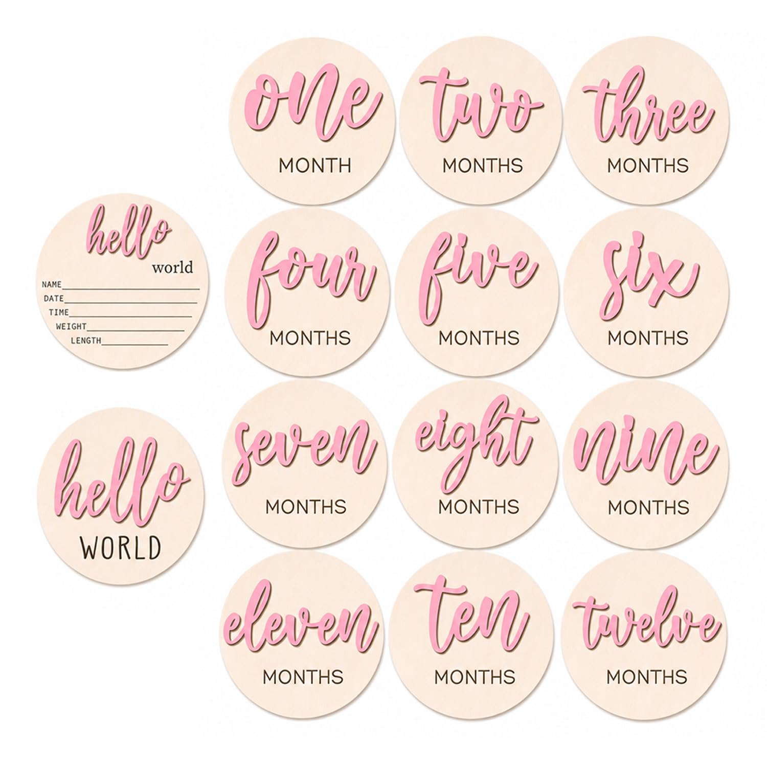 7 Pcs Baby Milestone Cards, Wooden Milestone Baby Cards, Double-Sided Wooden Monthly Newborn Welcome Signs, 10cm Round Month Baby Milestone Signs for New Parents Gift Set (Princess Theme)