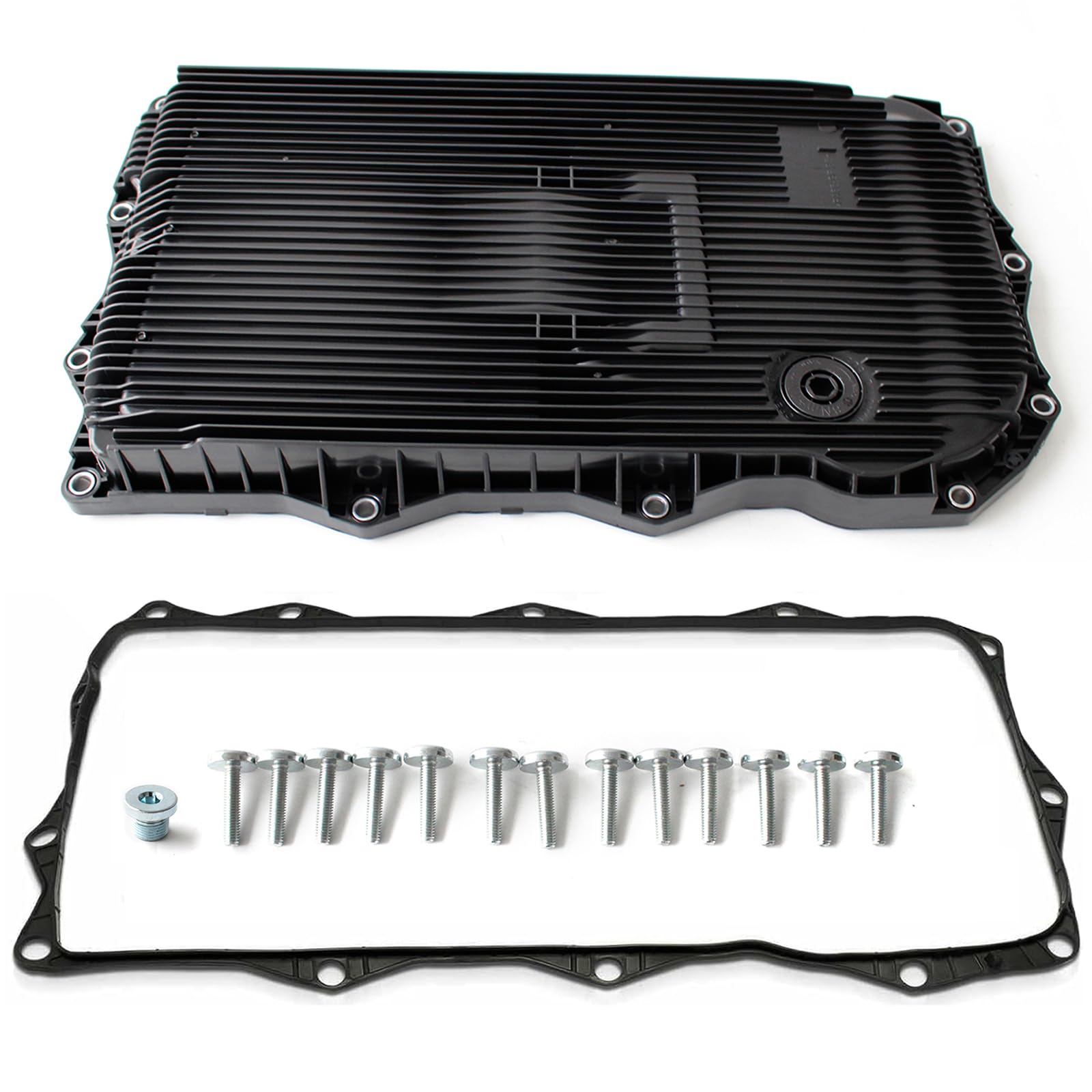265-850 transmission oil pan with gasket & drain plug and bolts compatible with ram 1500 2500 3500/ jeep grand cherokee/dodge durango challenger charger/chrysler 300, 8-speed automatic transmission