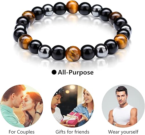 Miniatura 7 de 4 pulseras de cuentas de ojo de tigre, pulsera para aliviar el estrés y la ansiedad, pulseras difusoras de aceite esencial de piedra de lava,