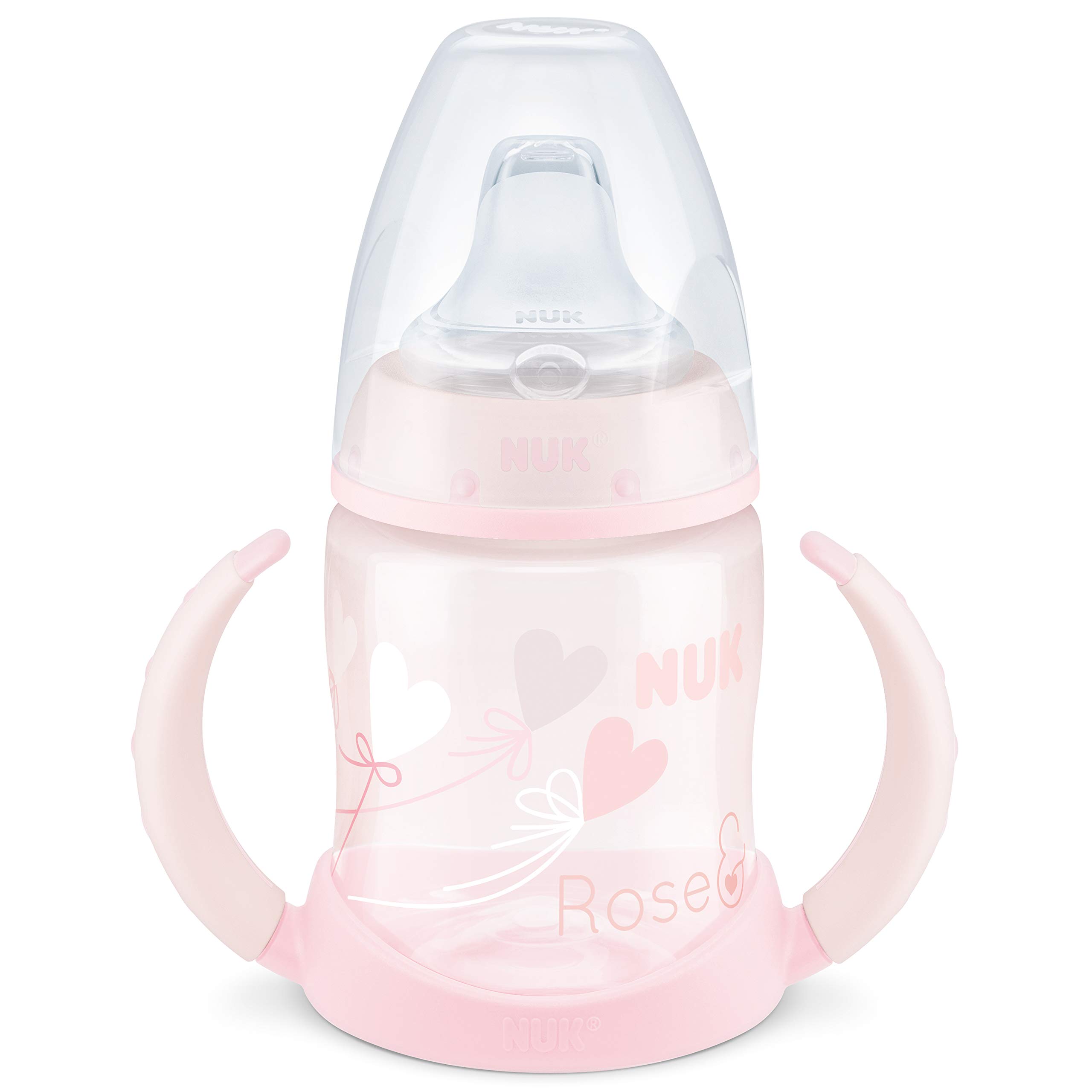 NUK Baby Rose First Choice Trinklernflasche, auslaufsicher, 150 ml, 6-18 Monate, 1 Stück, rosa