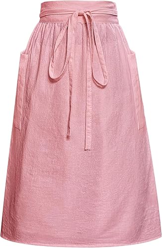 Cityelf Medio delantal de lino de algodón para mujer, estilo vintage, con volantes, color liso y brillante para cocinar, pintar, obras de arte