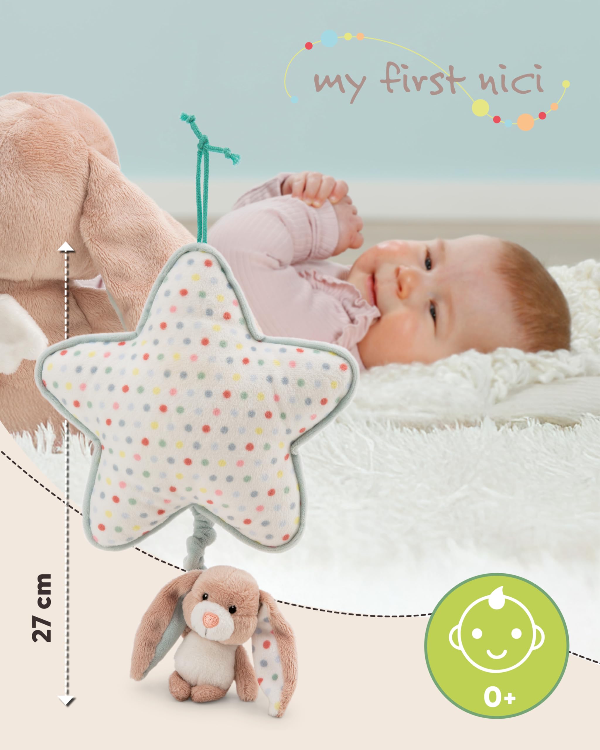 NICI Music box star 21x20cm with bunny Fjella 9cm, white - Image 3