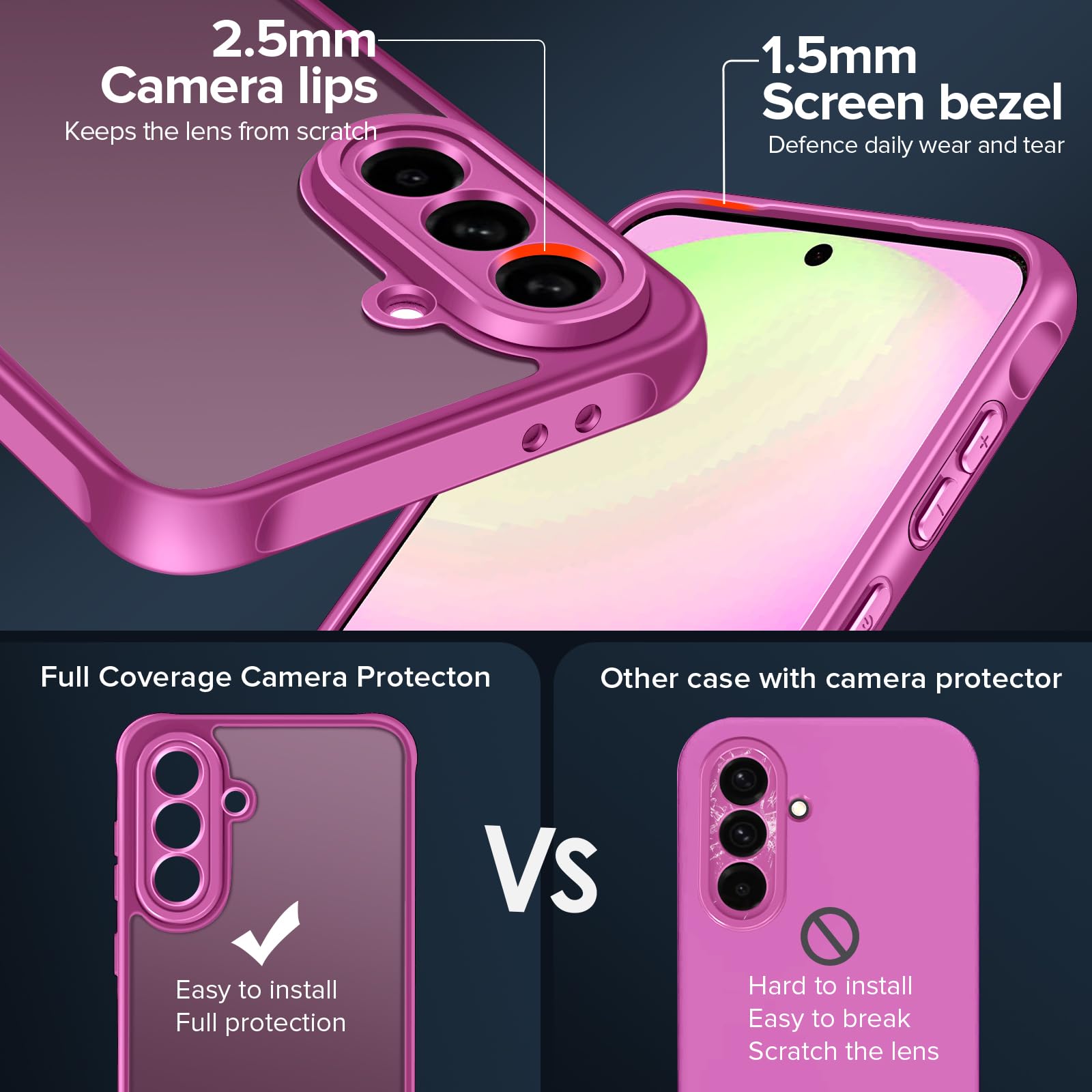 iVoler Cover Opaca per Samsung Galaxy A56 5G con 2 Pezzi Vetro Temperato, [Antiurto di Grado Militare] [Protezione Della Fotocamera] Custodia Traslucida Posteriore Sottile Anti-Impronte Case, Rosa