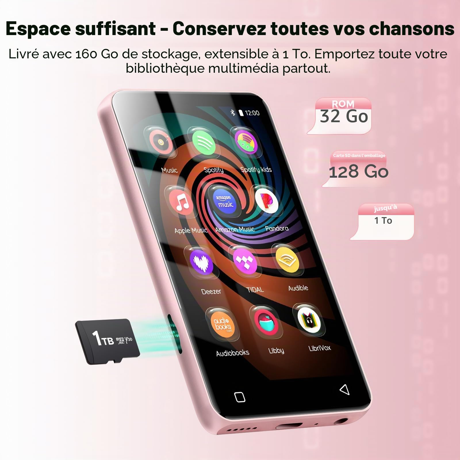 Lecteur MP3 160 Go avec Bluetooth et WiFi, Lecteur MP3 innioasis avec Spotify, 4 Pouces à écran Tactile Android MP4 pour Enfants avec Libby, Audible, Spotify Kids