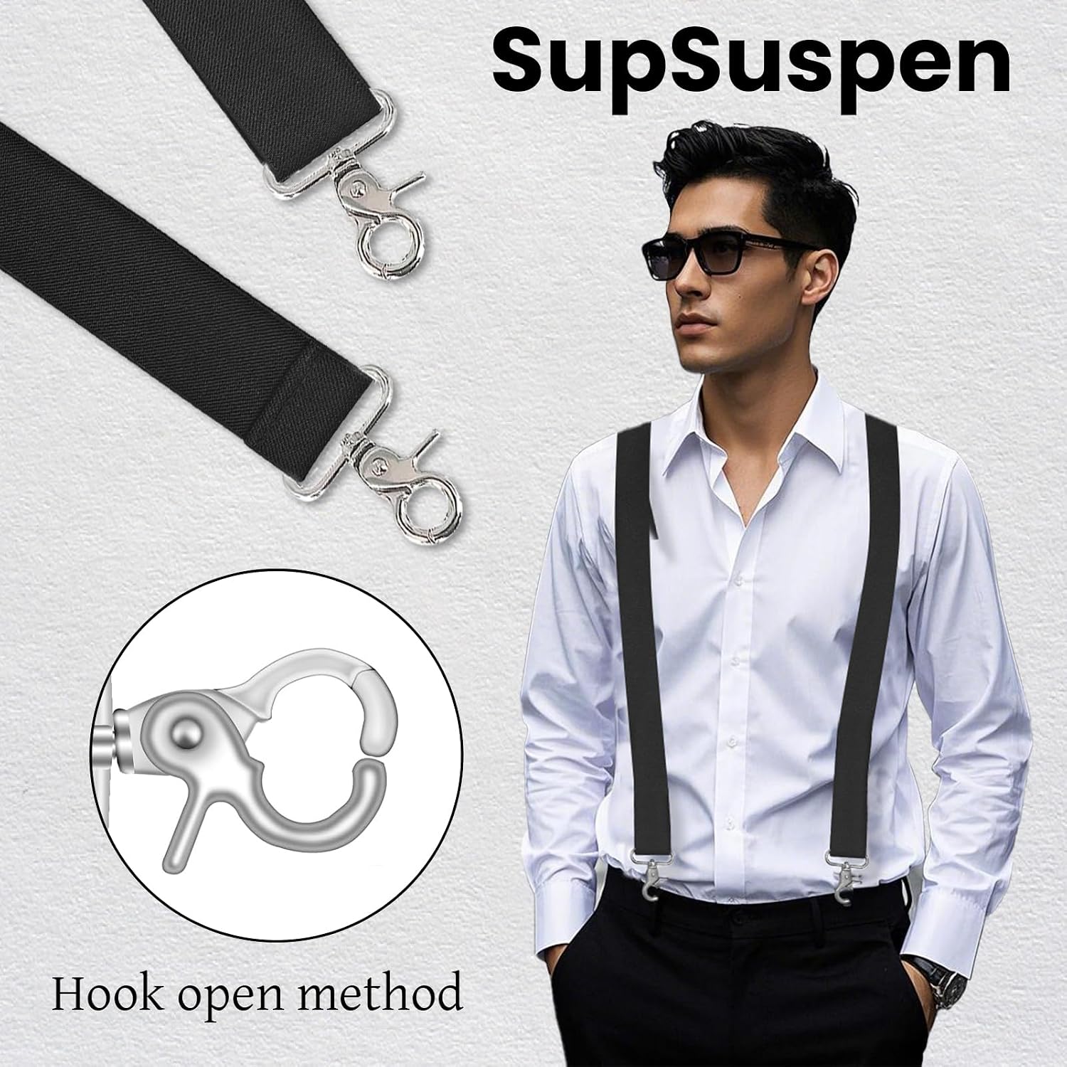 Black Suspenders for Men Heavy Duty Adjustable X Back 1.4" Wide Mens Suspenders with 4 Snap Hook