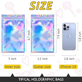 TIFICAL 100 PCS Holographic Bags for Lashes, Press On Nails, Candy, Small Baggies Sample Bag Smell Proof Packaging Bag for Jewelry, Resealable Bags for Small Business, Food Storage Bags