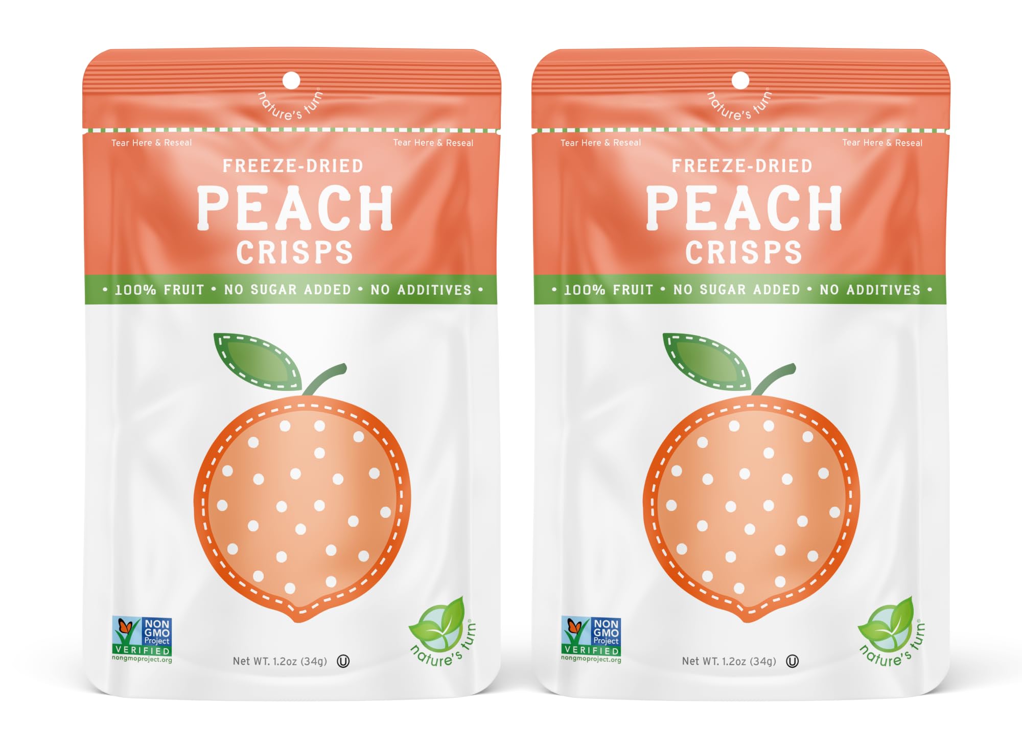 Nature’s Turn Freeze-Dried Fruit Snacks, Peach Crisps, Pack of 2 (1.2 oz Each)