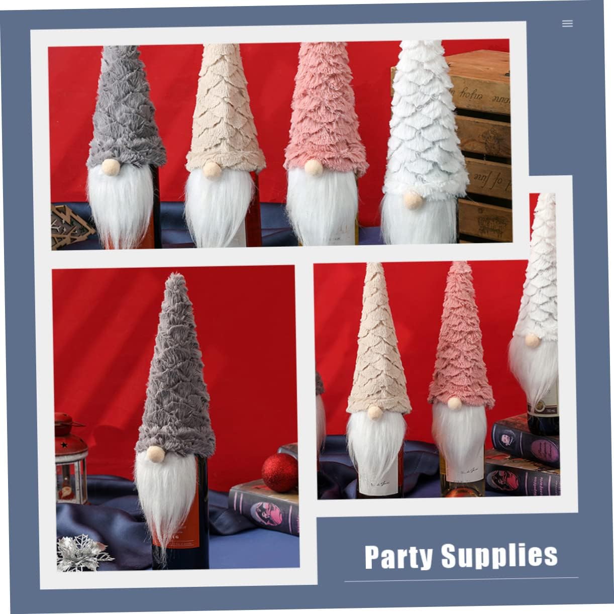 4pcs Xmas Faceless Doll Wine Bottle Covers for Holiday Party Decor
