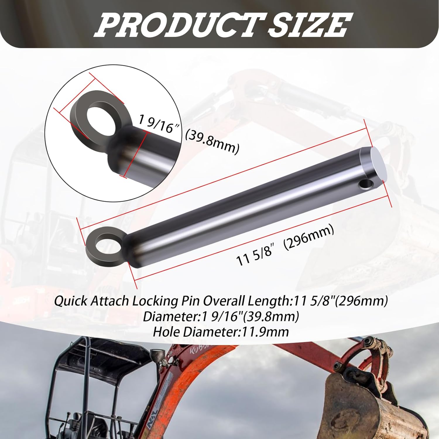 70091-00149 Quick Attach Bucket Locking Pin Fits for Kubota Excavators KX057 U55 U45 KX161 (K7880 & K7915 Quick Attach Locking Pin for Kubota Excavators)