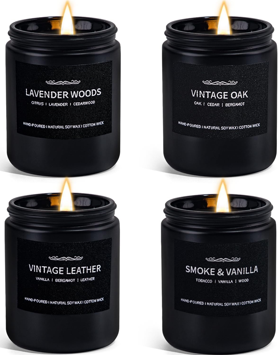 Scented Candles for Men, 7 oz Black Glass Jar Candle with Soy Wax & Cotton Wick, 40-45 Hour Burn Time, Home Decor Candle for Gifts for Women & Men Christmas Thanksgiving-Teakwood & Cedar